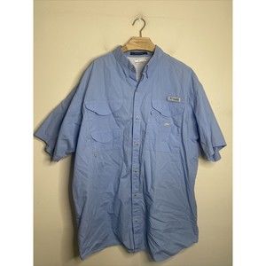 Columbia Shirt Mens Size Large Button-Up Blue PFG Bonehead Short Sleeve Fishing